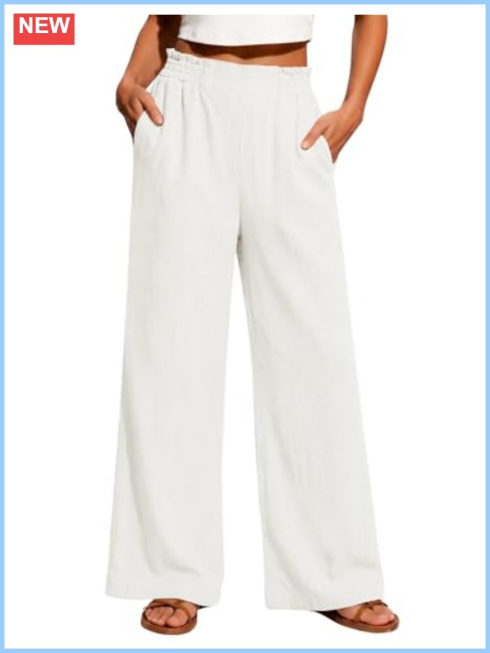 Womens Wide Leg Linen Pants Flowy Palazzo Casual with Pockets